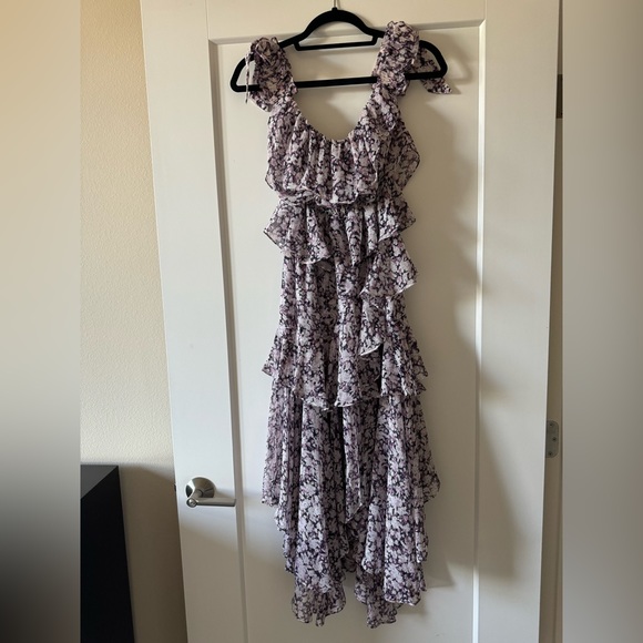 Misa Los Angeles off the shoulder ruffle dress in multi purple colors - Picture 2 of 4